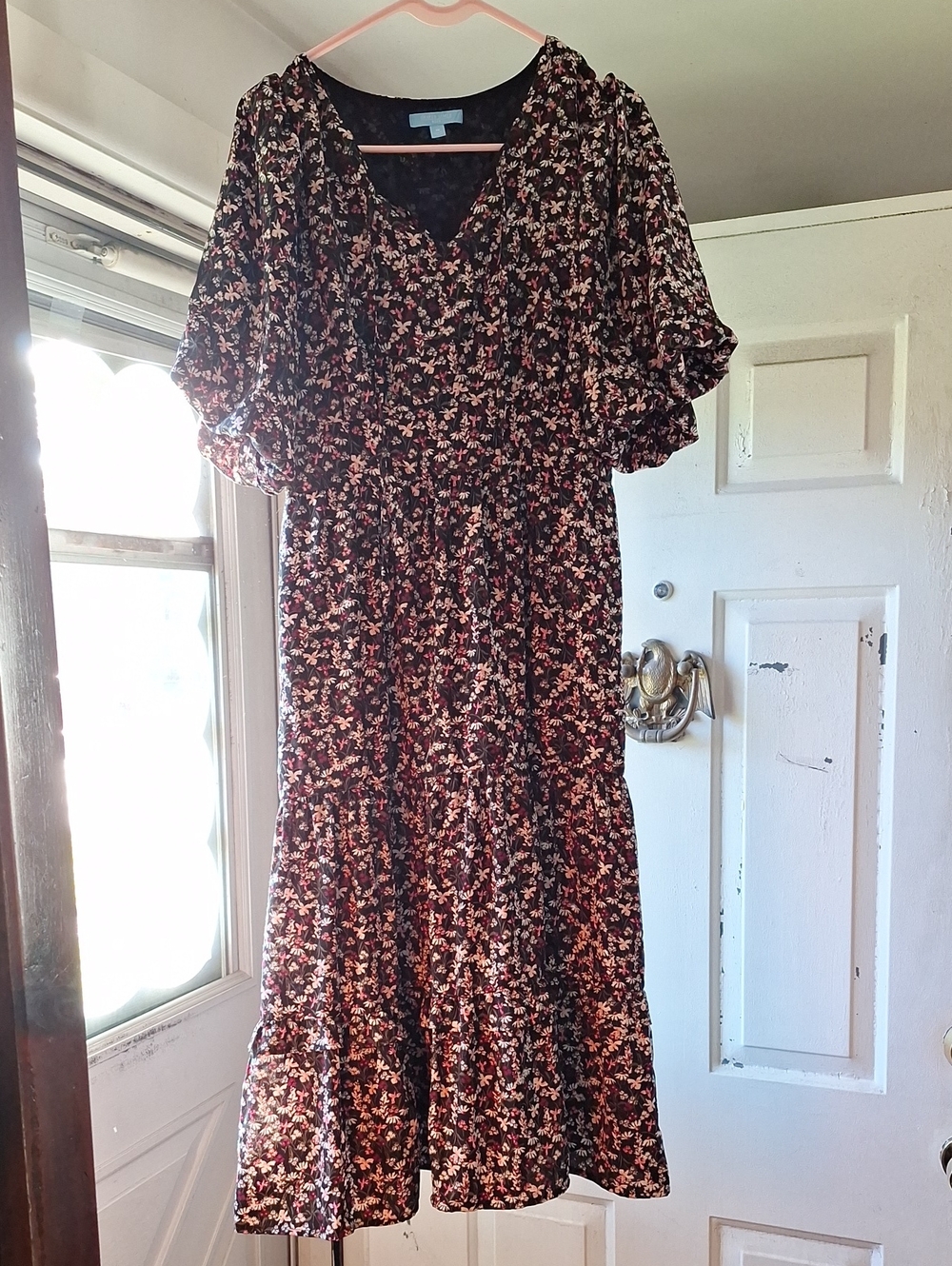 Draper James Black Midi Dress with Pink Floral Print